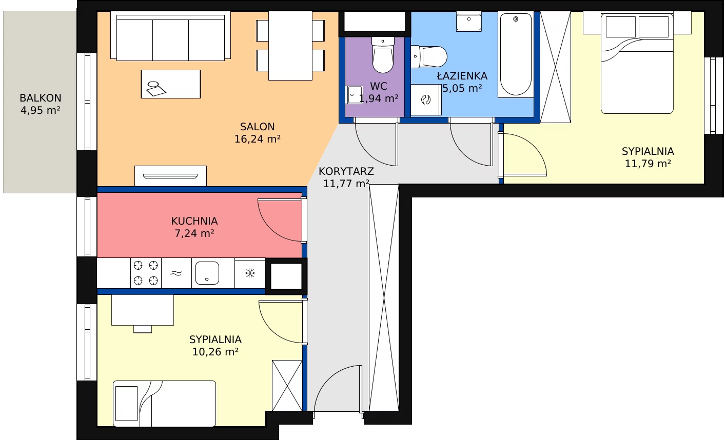 Zalety mieszkania 64.29 m², A1.1D96