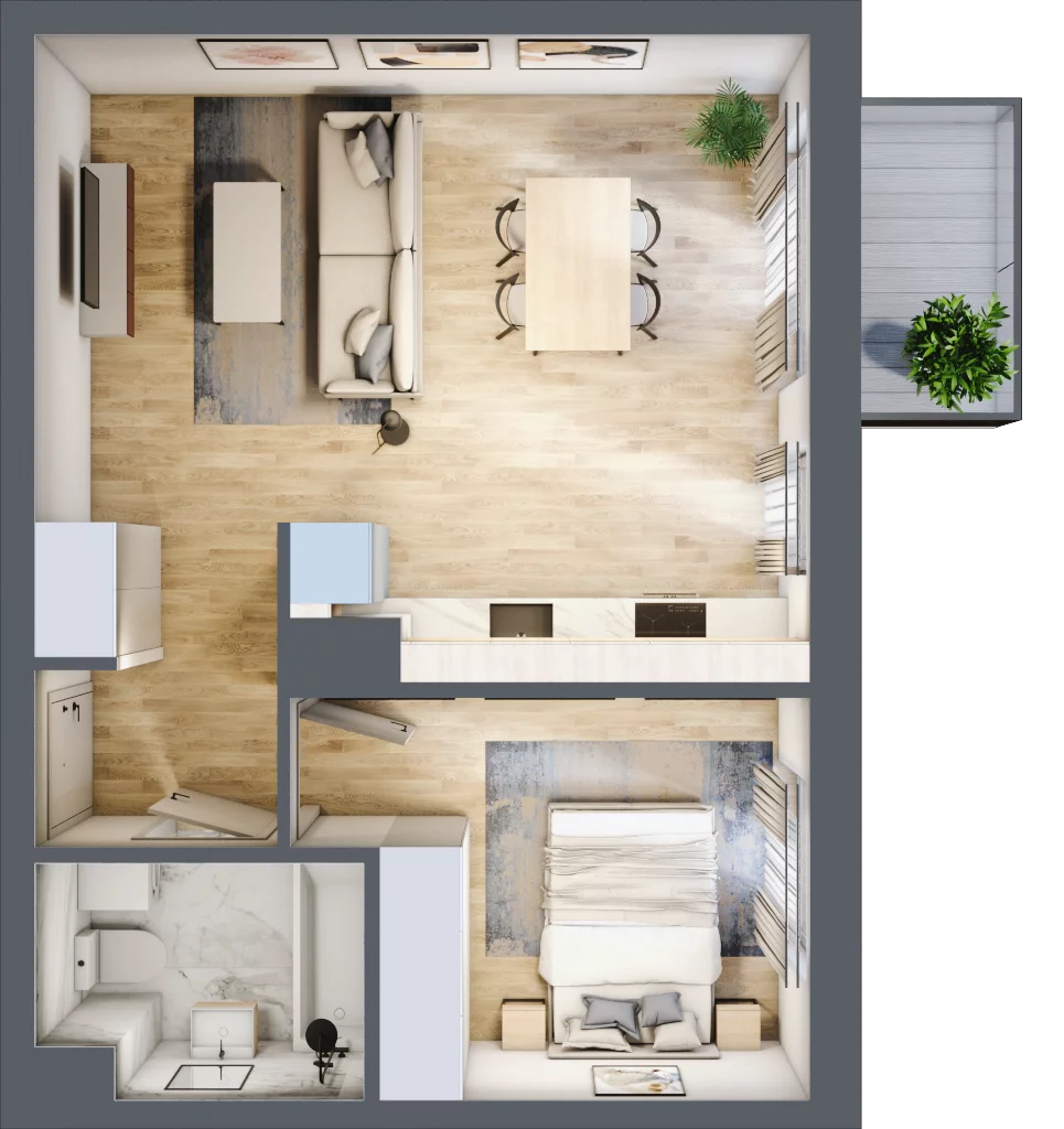 2 pokoje, mieszkanie 43,69 m², piętro 1, oferta nr A1.1D97, Bemowo Vita etap III, Warszawa, Bemowo, Chrzanów, Szeligowska 57	