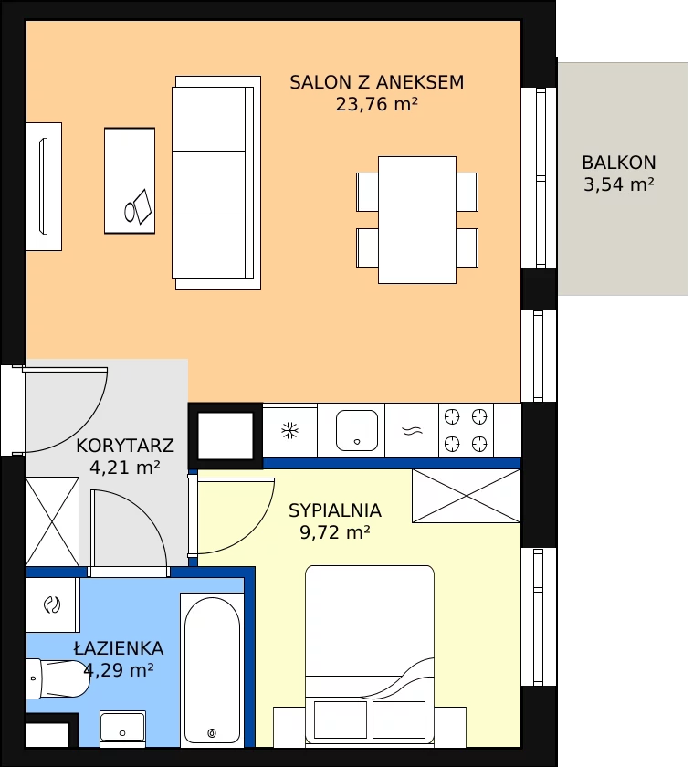 Zalety mieszkania 41.98 m², A1.2B57