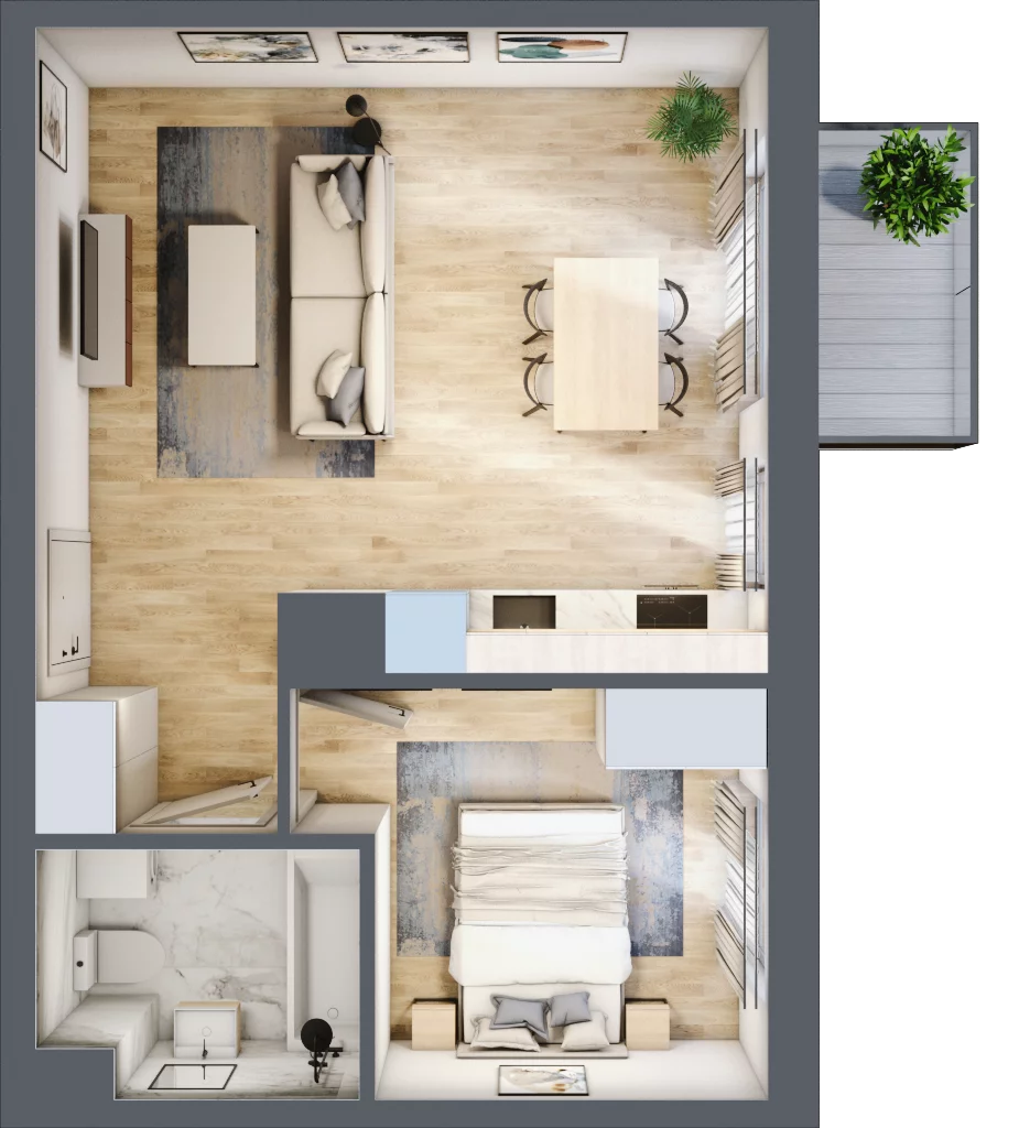 2 pokoje, mieszkanie 41,98 m², piętro 2, oferta nr A1.2B57, Bemowo Vita etap III, Warszawa, Bemowo, Chrzanów, Szeligowska 57	