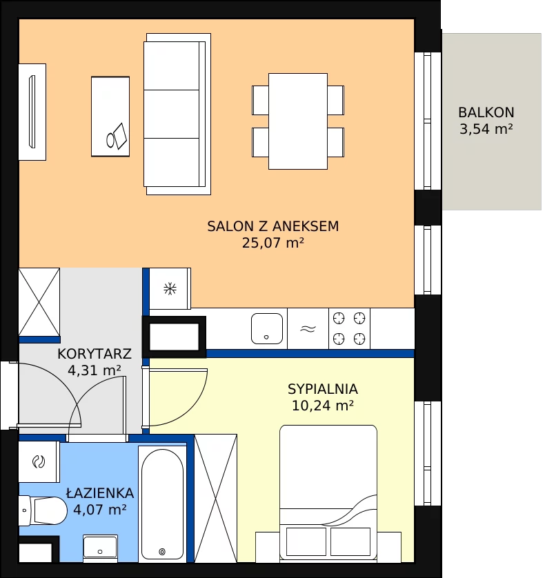 Zalety mieszkania 43.69 m², A1.2D103