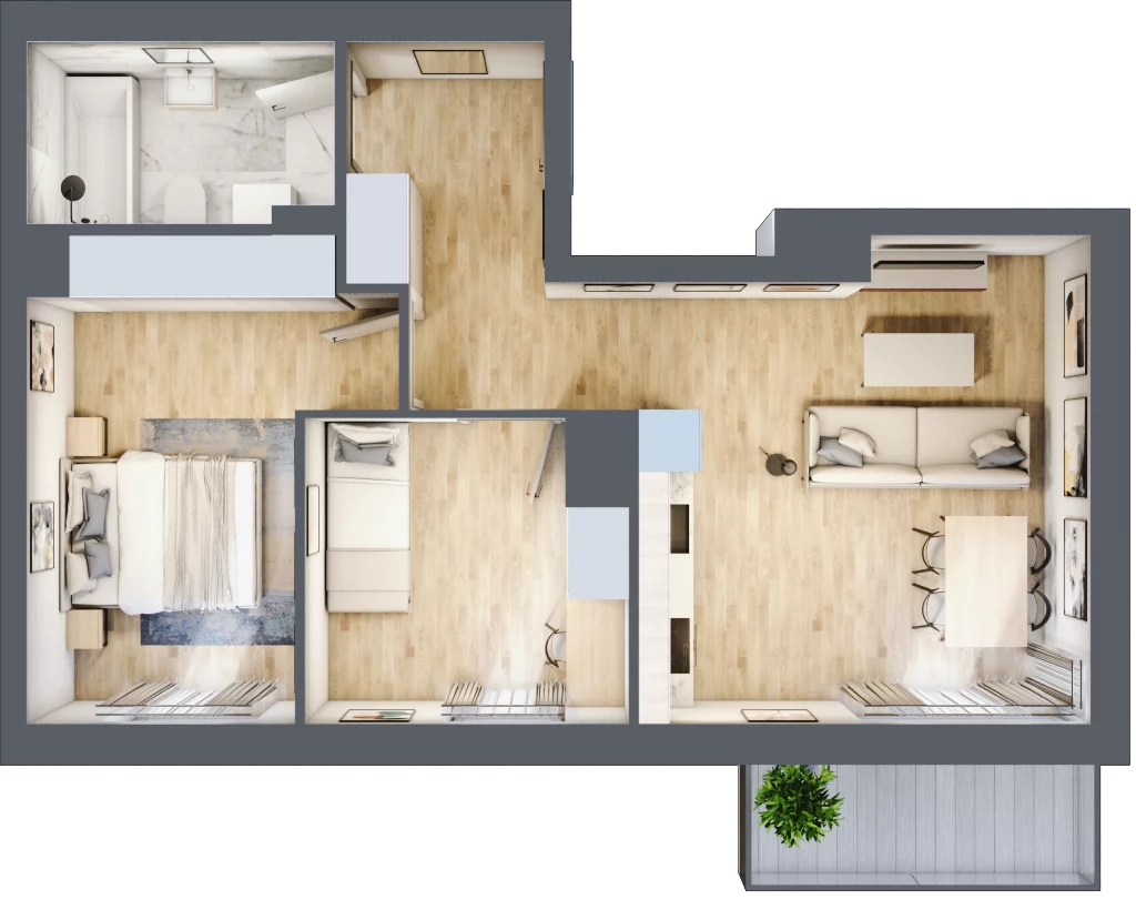3 pokoje, mieszkanie 53,84 m², piętro 3, oferta nr A1.3B62, Bemowo Vita etap III, Warszawa, Bemowo, Chrzanów, Szeligowska 57	