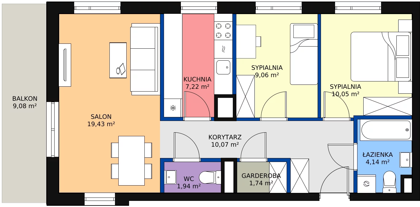 Zalety mieszkania 63.65 m², A1.4A20