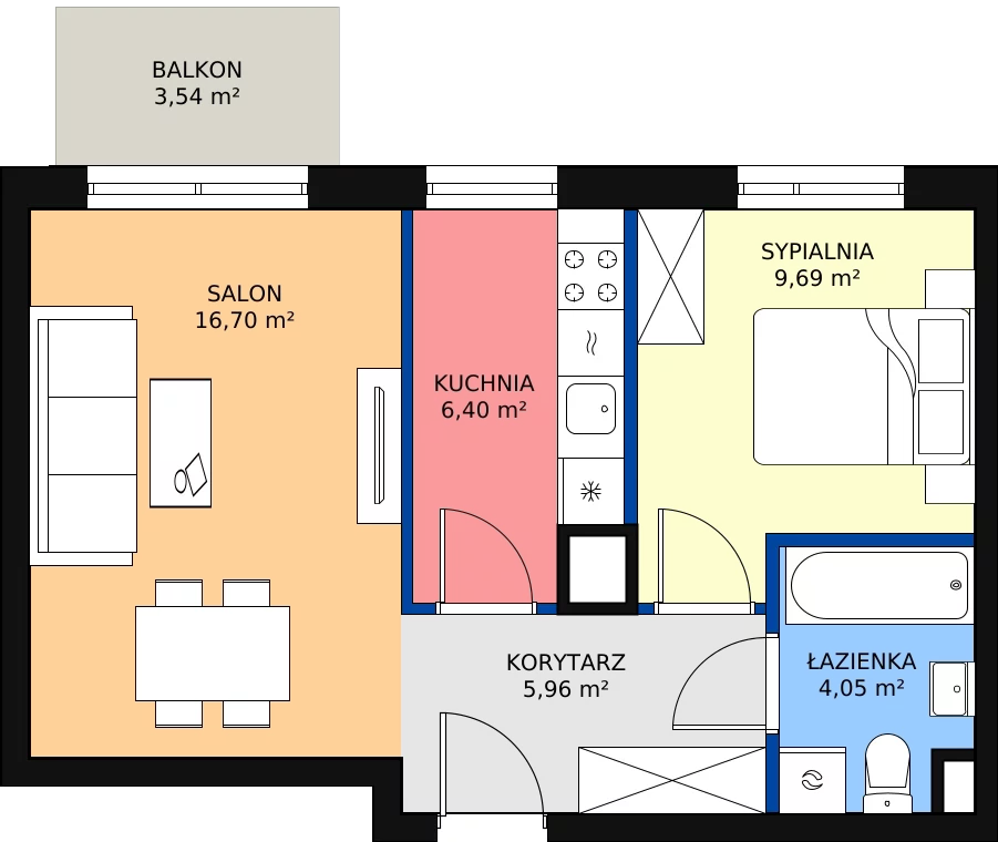 Zalety mieszkania 42.8 m², A1.4B69