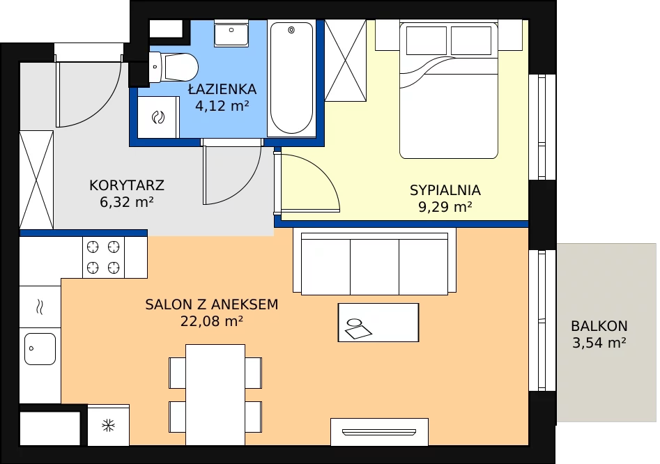 Zalety mieszkania 41.81 m², A1.4B70