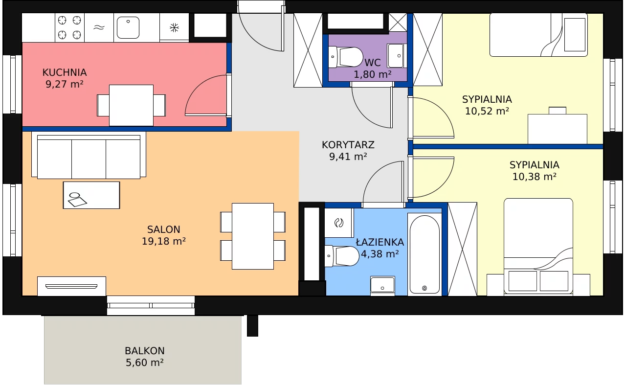 Zalety mieszkania 64.94 m², A1.4C87