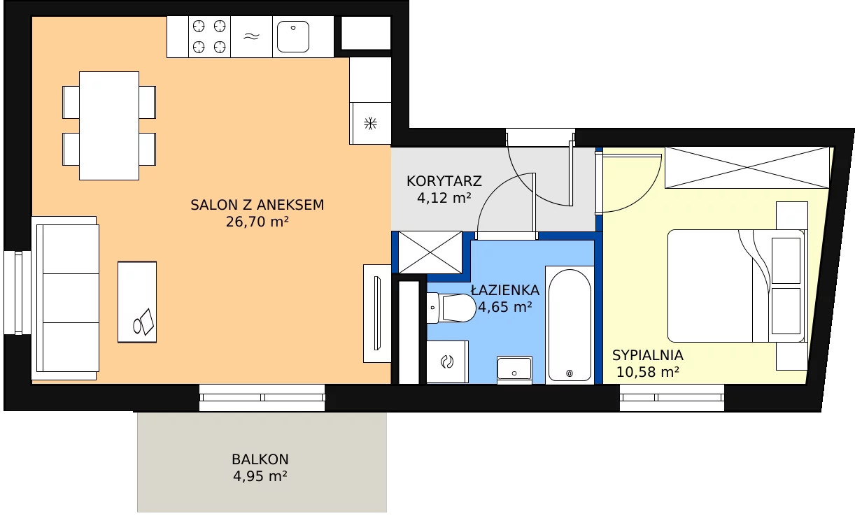 Zalety mieszkania 46.05 m², A1.5A26