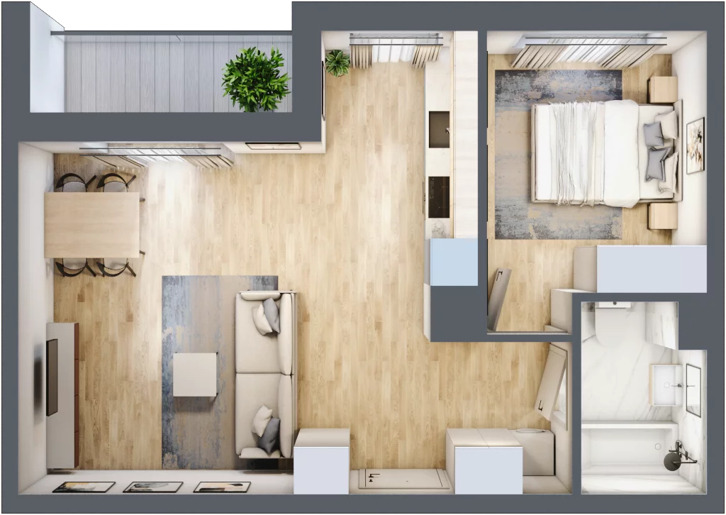 2 pokoje, mieszkanie 44,64 m², piętro 1, oferta nr H.012, City Vibe etap VI, Kraków, Podgórze, Płaszów, ul. Myśliwska