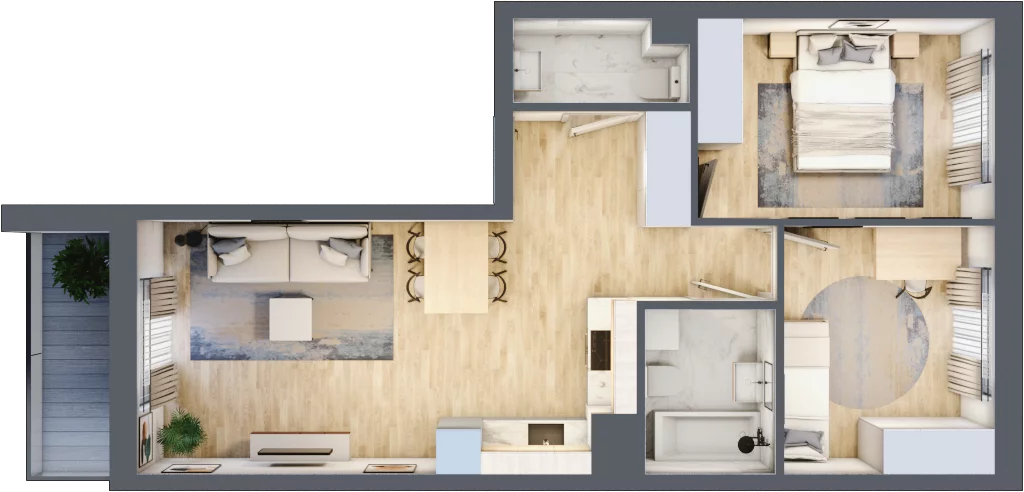 3 pokoje, mieszkanie 55,04 m², piętro 1, oferta nr H.014, City Vibe etap VI, Kraków, Podgórze, Płaszów, ul. Myśliwska