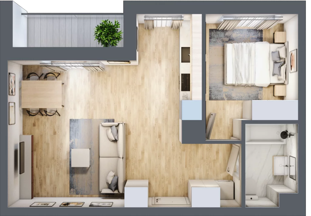 2 pokoje, mieszkanie 44,64 m², piętro 2, oferta nr H.020, City Vibe etap VI, Kraków, Podgórze, Płaszów, ul. Myśliwska