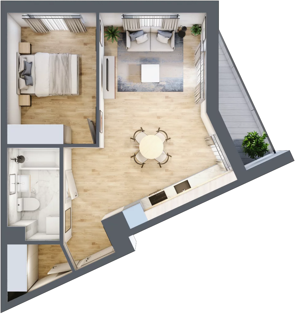 2 pokoje, mieszkanie 44,15 m², piętro 1, oferta nr H.070, City Vibe etap VI, Kraków, Podgórze, Płaszów, ul. Myśliwska