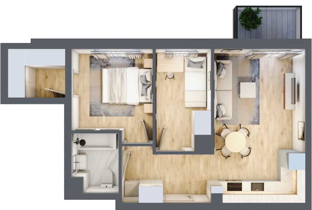 3 pokoje, mieszkanie 48,23 m², piętro 1, oferta nr H.008, City Vibe etap VI, Kraków, Podgórze, Płaszów, ul. Myśliwska