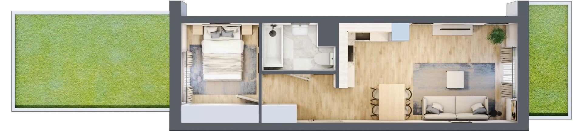 2 pokoje, mieszkanie 37,92 m², parter, oferta nr H.007, City Vibe etap VI, Kraków, Podgórze, Płaszów, ul. Myśliwska