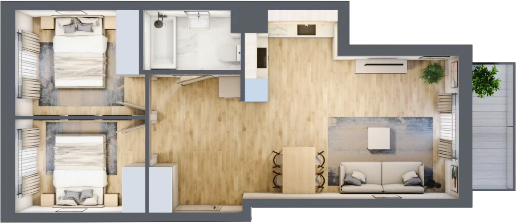 3 pokoje, mieszkanie 53,82 m², piętro 1, oferta nr H.053, City Vibe etap VI, Kraków, Podgórze, Płaszów, ul. Myśliwska
