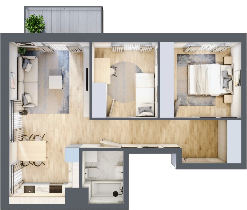 3 pokoje, mieszkanie 55,41 m², piętro 1, oferta nr H.090, City Vibe etap VI, Kraków, Podgórze, Płaszów, ul. Myśliwska