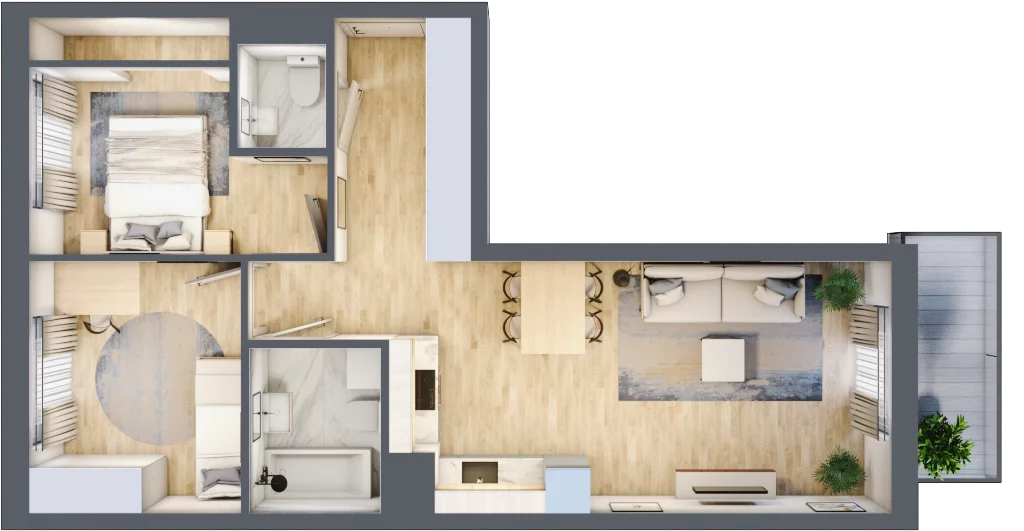 3 pokoje, mieszkanie 55,86 m², piętro 1, oferta nr H.055, City Vibe etap VI, Kraków, Podgórze, Płaszów, ul. Myśliwska