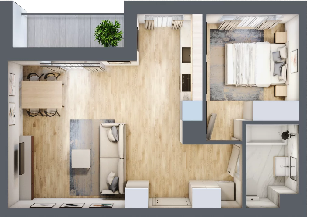 2 pokoje, mieszkanie 44,64 m², piętro 1, oferta nr H.011, City Vibe etap VI, Kraków, Podgórze, Płaszów, ul. Myśliwska