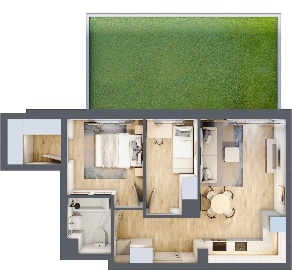3 pokoje, mieszkanie 47,49 m², parter, oferta nr H.001, City Vibe etap VI, Kraków, Podgórze, Płaszów, ul. Myśliwska