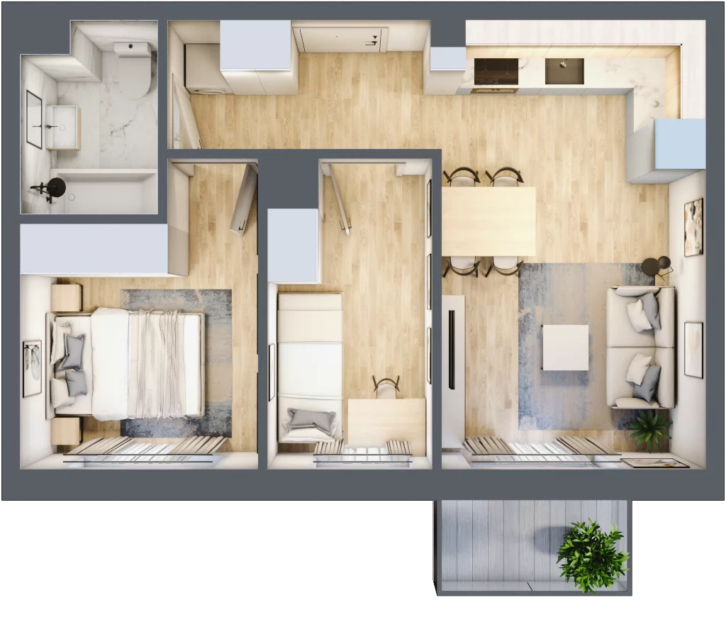 3 pokoje, mieszkanie 42,39 m², piętro 1, oferta nr H.054, City Vibe etap VI, Kraków, Podgórze, Płaszów, ul. Myśliwska