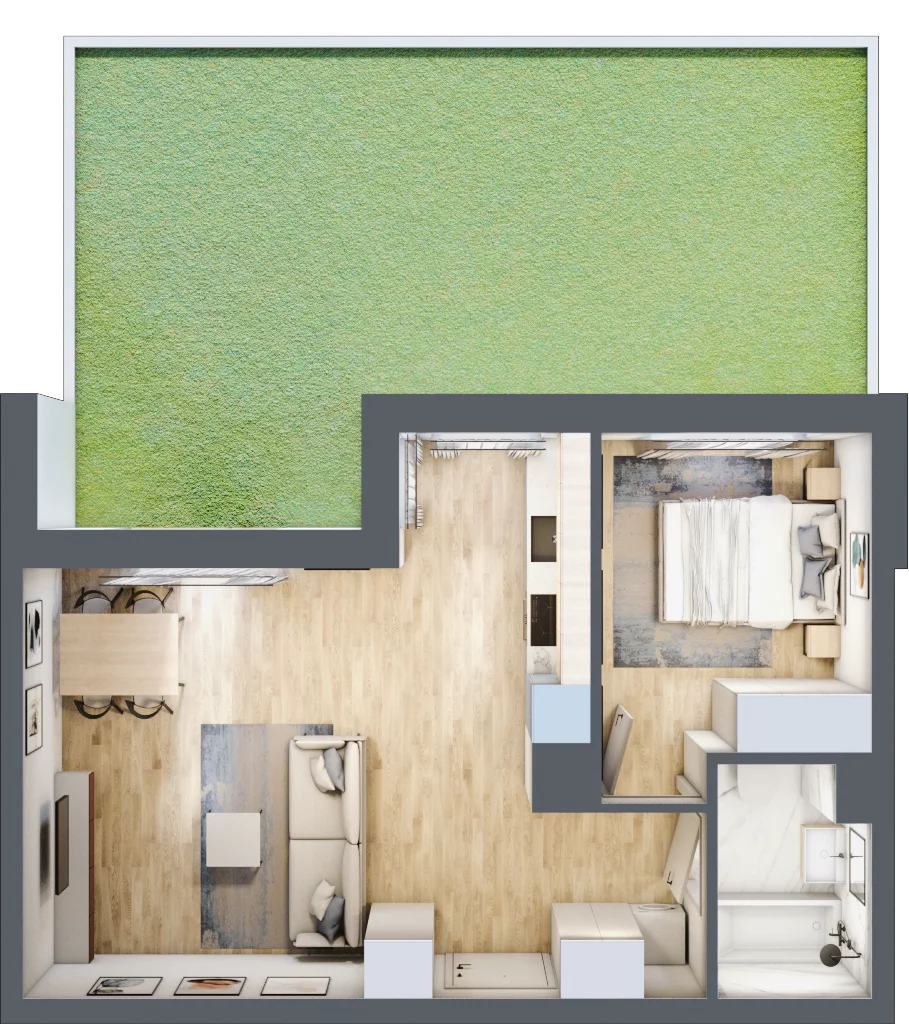 2 pokoje, mieszkanie 44,07 m², parter, oferta nr H.005, City Vibe etap VI, Kraków, Podgórze, Płaszów, ul. Myśliwska