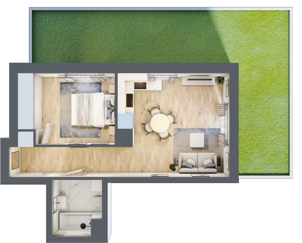 2 pokoje, mieszkanie 38,37 m², parter, oferta nr H.085, City Vibe etap VI, Kraków, Podgórze, Płaszów, ul. Myśliwska