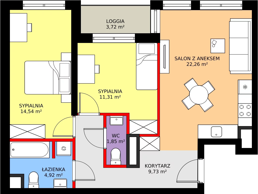 Zalety mieszkania 64.61 m², H.010