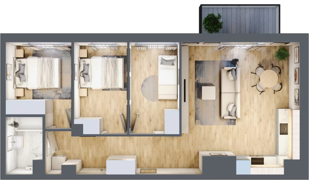 4 pokoje, mieszkanie 65,08 m², piętro 1, oferta nr H.009, City Vibe etap VI, Kraków, Podgórze, Płaszów, ul. Myśliwska
