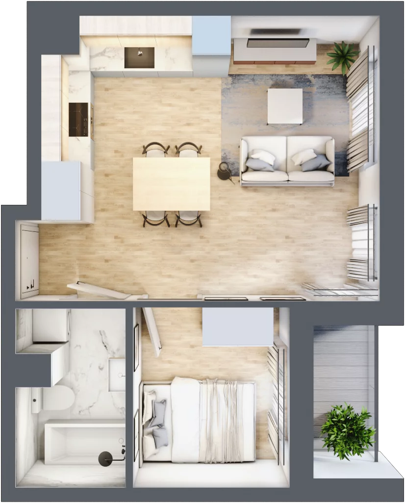2 pokoje, mieszkanie 34,66 m², piętro 1, oferta nr H.071, City Vibe etap VI, Kraków, Podgórze, Płaszów, ul. Myśliwska
