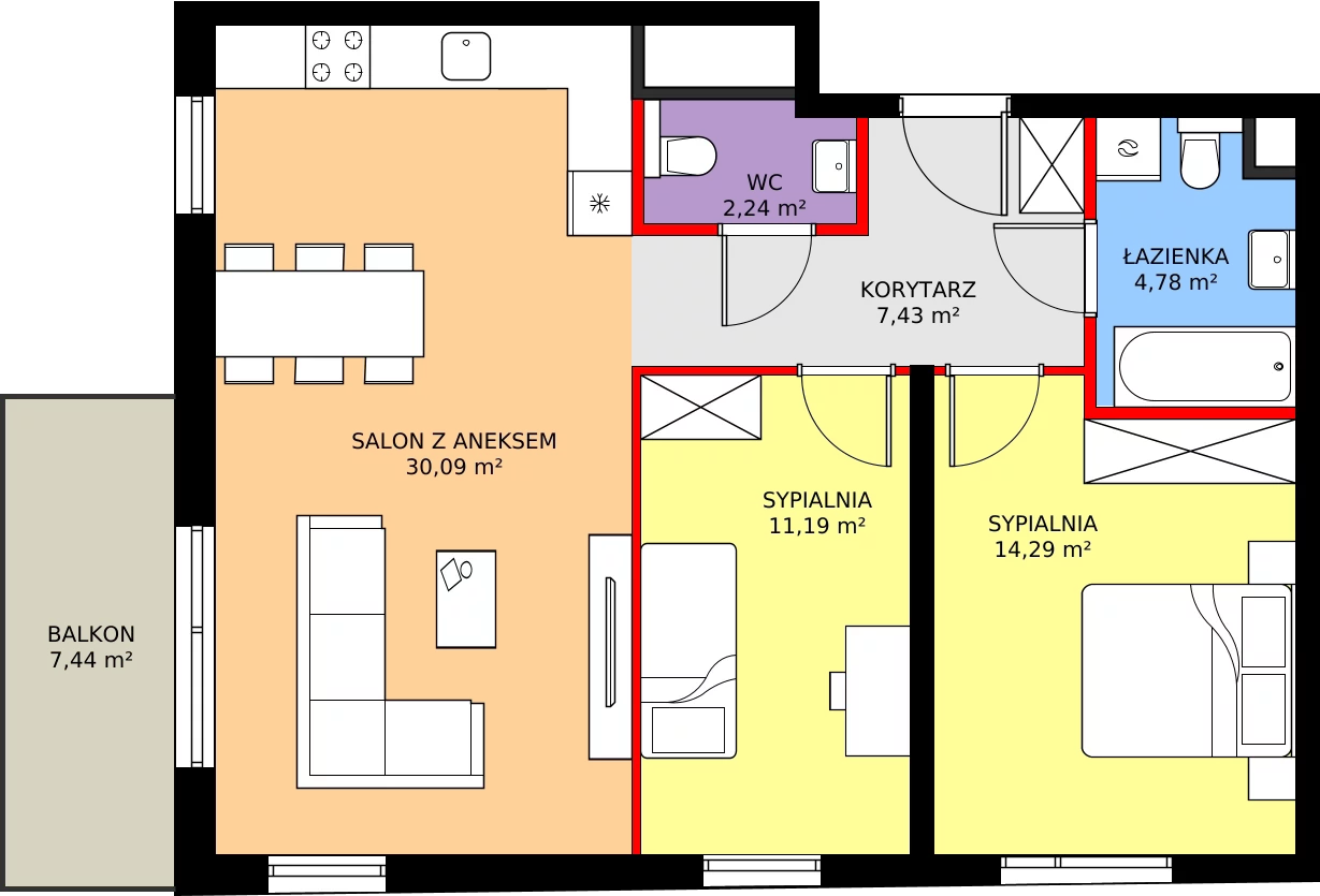 Zalety mieszkania 70.02 m², 063/8