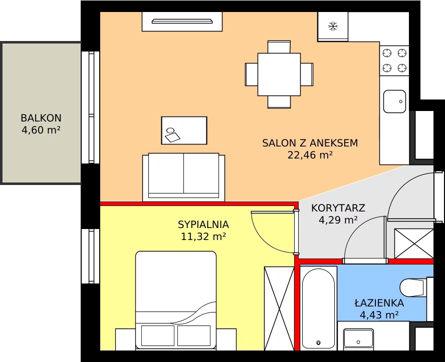 Zalety mieszkania 42.5 m², 112/8