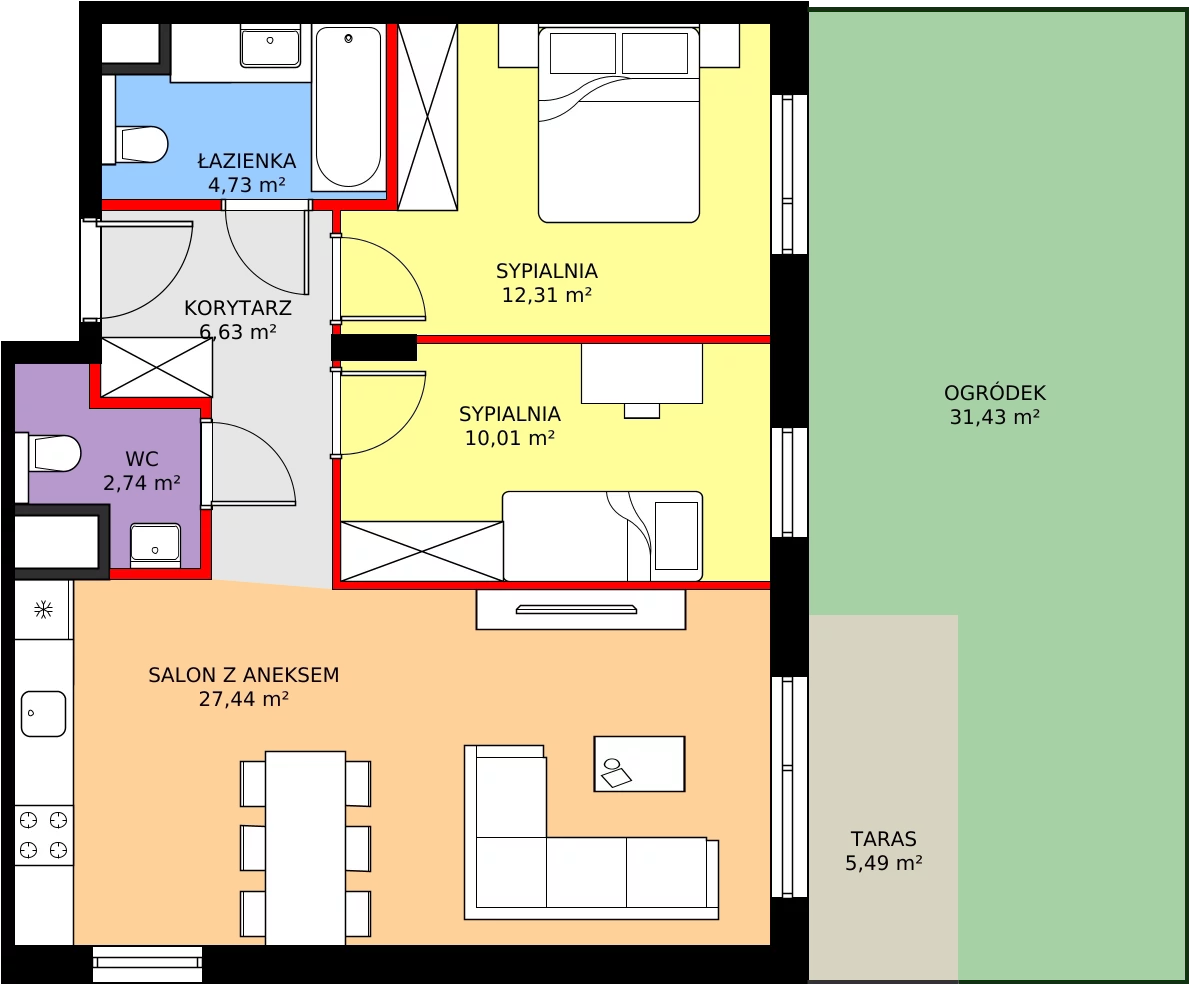 Zalety mieszkania 63.86 m², 104/8