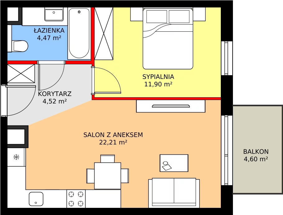 Zalety mieszkania 43.1 m², 062/8