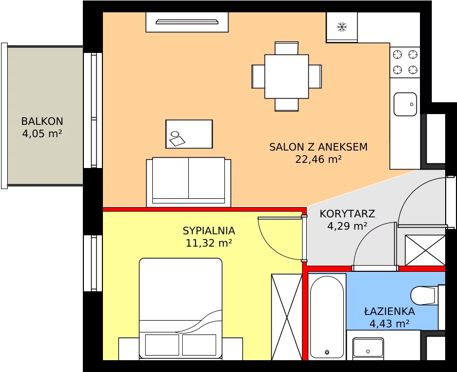 Zalety mieszkania 42.5 m², 136/8