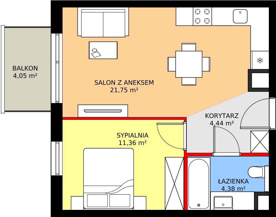 Zalety mieszkania 41.93 m², 036/8