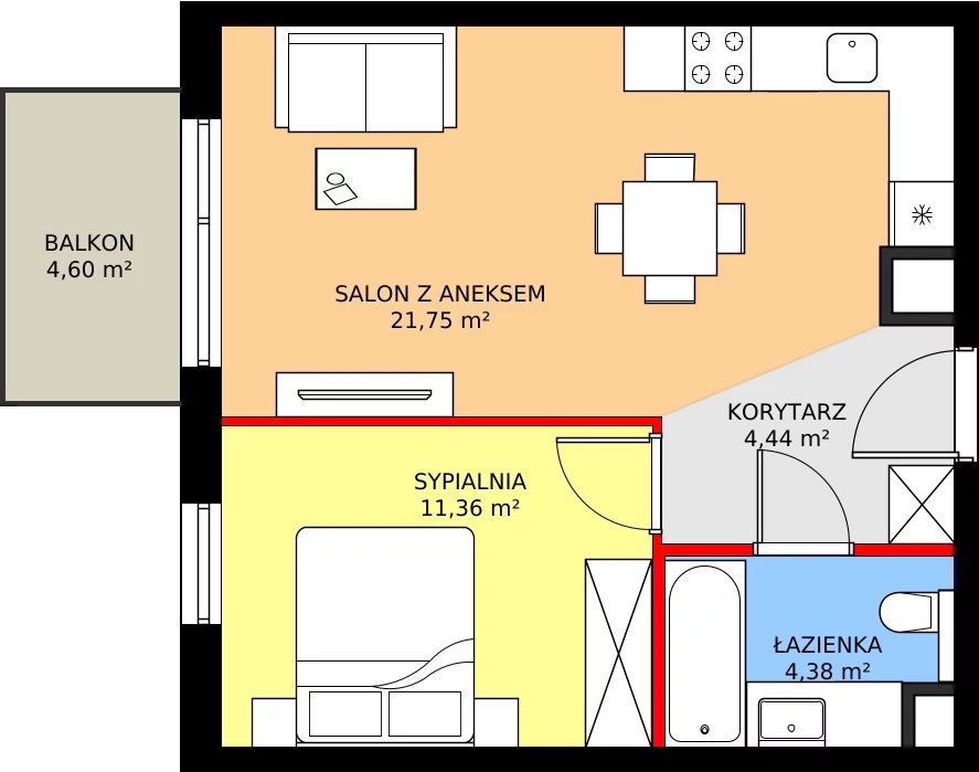 Zalety mieszkania 41.93 m², 016/8