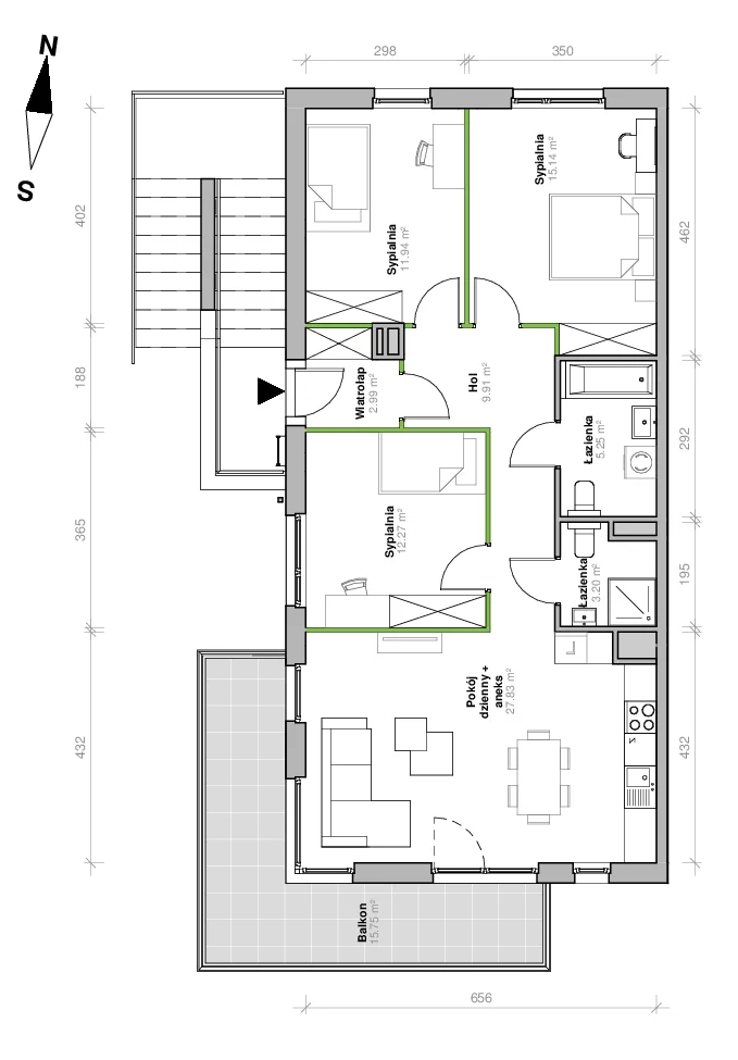 Mieszkanie 88,53 m², piętro 1, oferta nr E.1.M01, Przemyska Vita, Gdańsk, Ujeścisko-Łostowice, Ujeścisko, ul. Przemyska 37