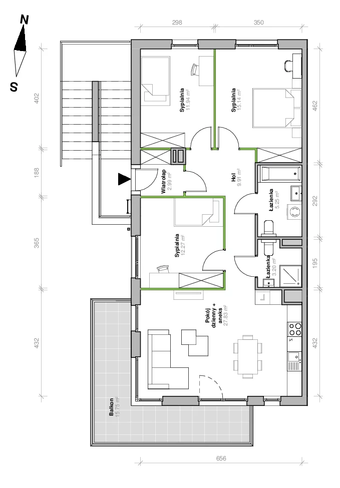 Mieszkanie 88,53 m², piętro 1, oferta nr F.1.M01, Przemyska Vita, Gdańsk, Ujeścisko-Łostowice, Ujeścisko, ul. Przemyska 37