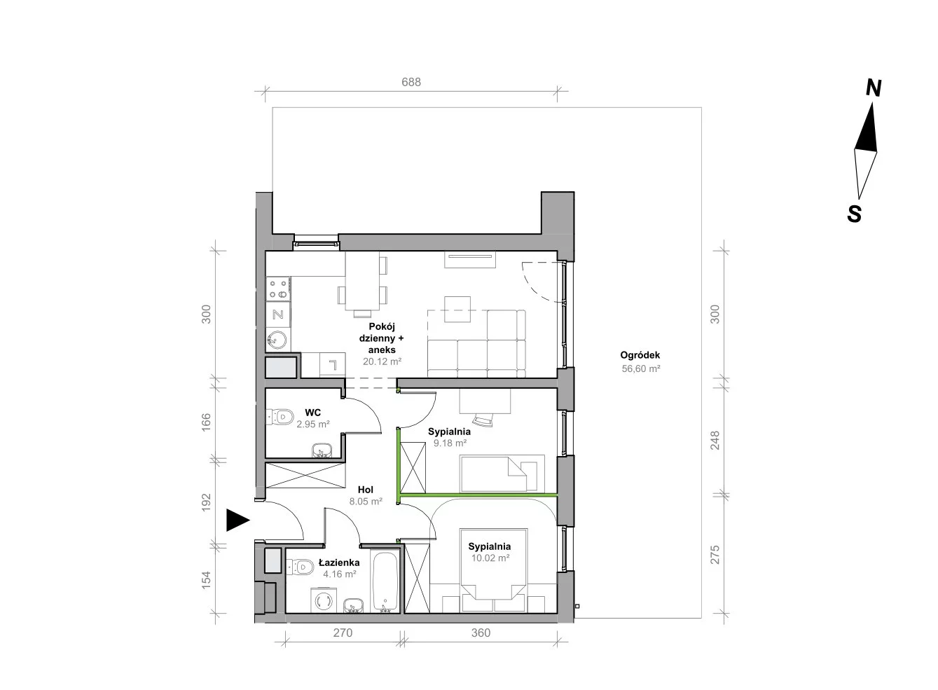 Mieszkanie 54,48 m², parter, oferta nr H.0.M11, Przemyska Vita, Gdańsk, Ujeścisko-Łostowice, Ujeścisko, ul. Przemyska 37