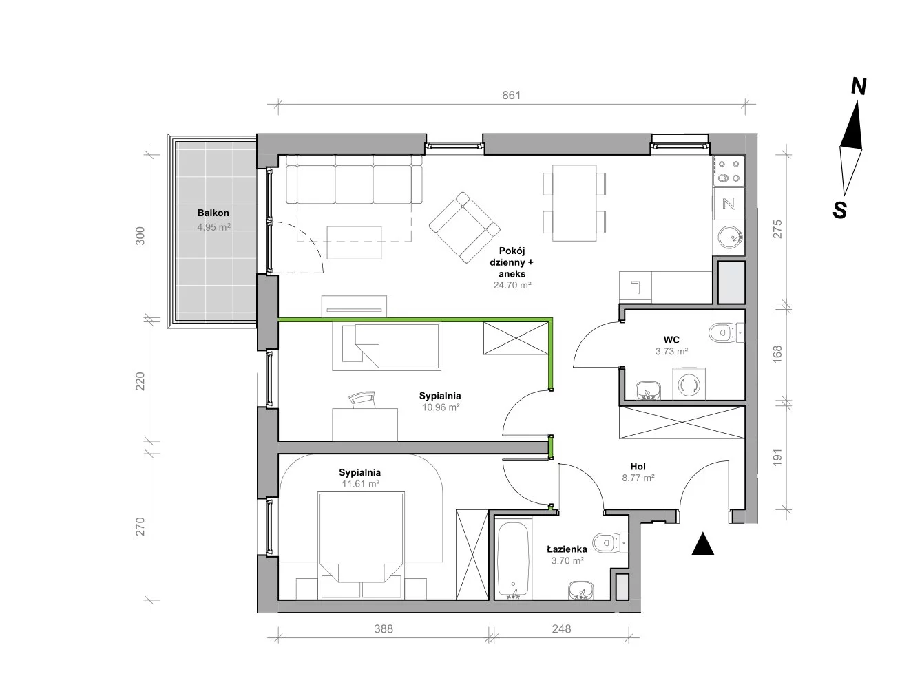 Mieszkanie 63,47 m², piętro 1, oferta nr H.1.M11, Przemyska Vita, Gdańsk, Ujeścisko-Łostowice, Ujeścisko, ul. Przemyska 37