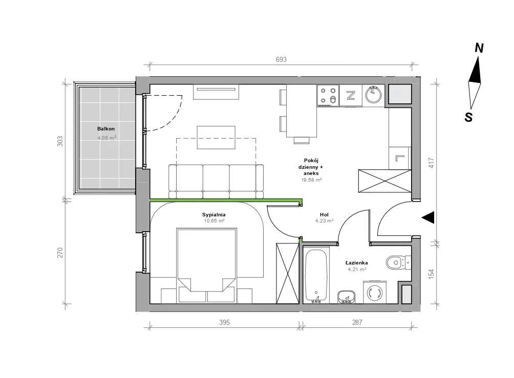 Mieszkanie 38,67 m², piętro 2, oferta nr H.2.M10, Przemyska Vita, Gdańsk, Ujeścisko-Łostowice, Ujeścisko, ul. Przemyska 37