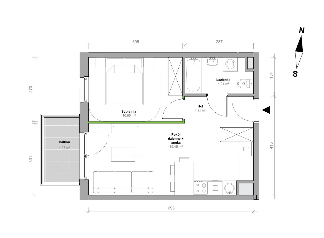 Mieszkanie 38,54 m², piętro 3, oferta nr H.3.M06, Przemyska Vita, Gdańsk, Ujeścisko-Łostowice, Ujeścisko, ul. Przemyska 37