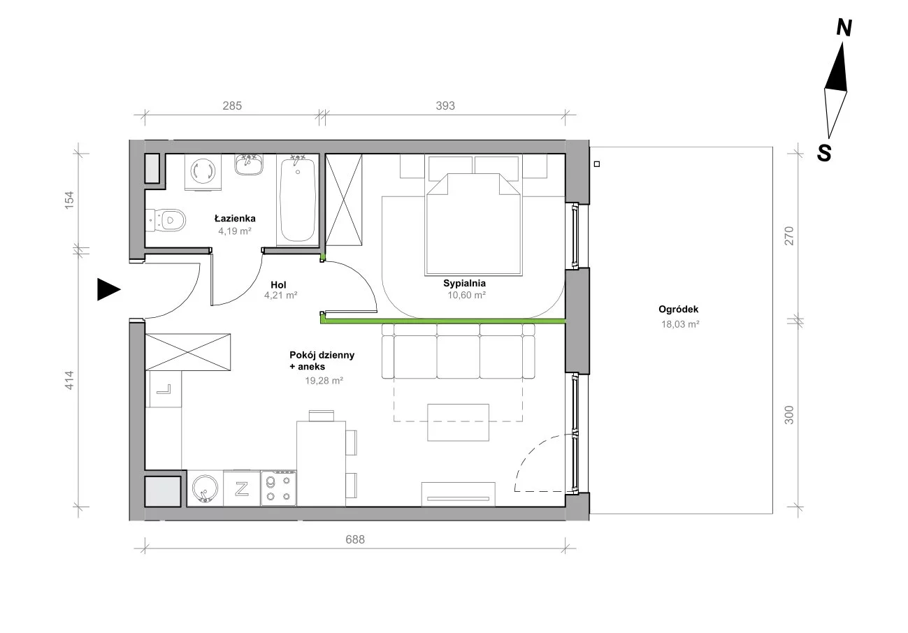 Mieszkanie 38,28 m², parter, oferta nr I.0.M02, Przemyska Vita, Gdańsk, Ujeścisko-Łostowice, Ujeścisko, ul. Przemyska 37