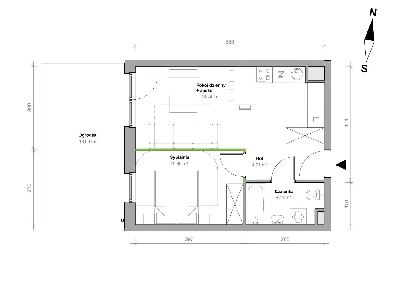 Mieszkanie 38,28 m², parter, oferta nr I.0.M09, Przemyska Vita, Gdańsk, Ujeścisko-Łostowice, Ujeścisko, ul. Przemyska 37