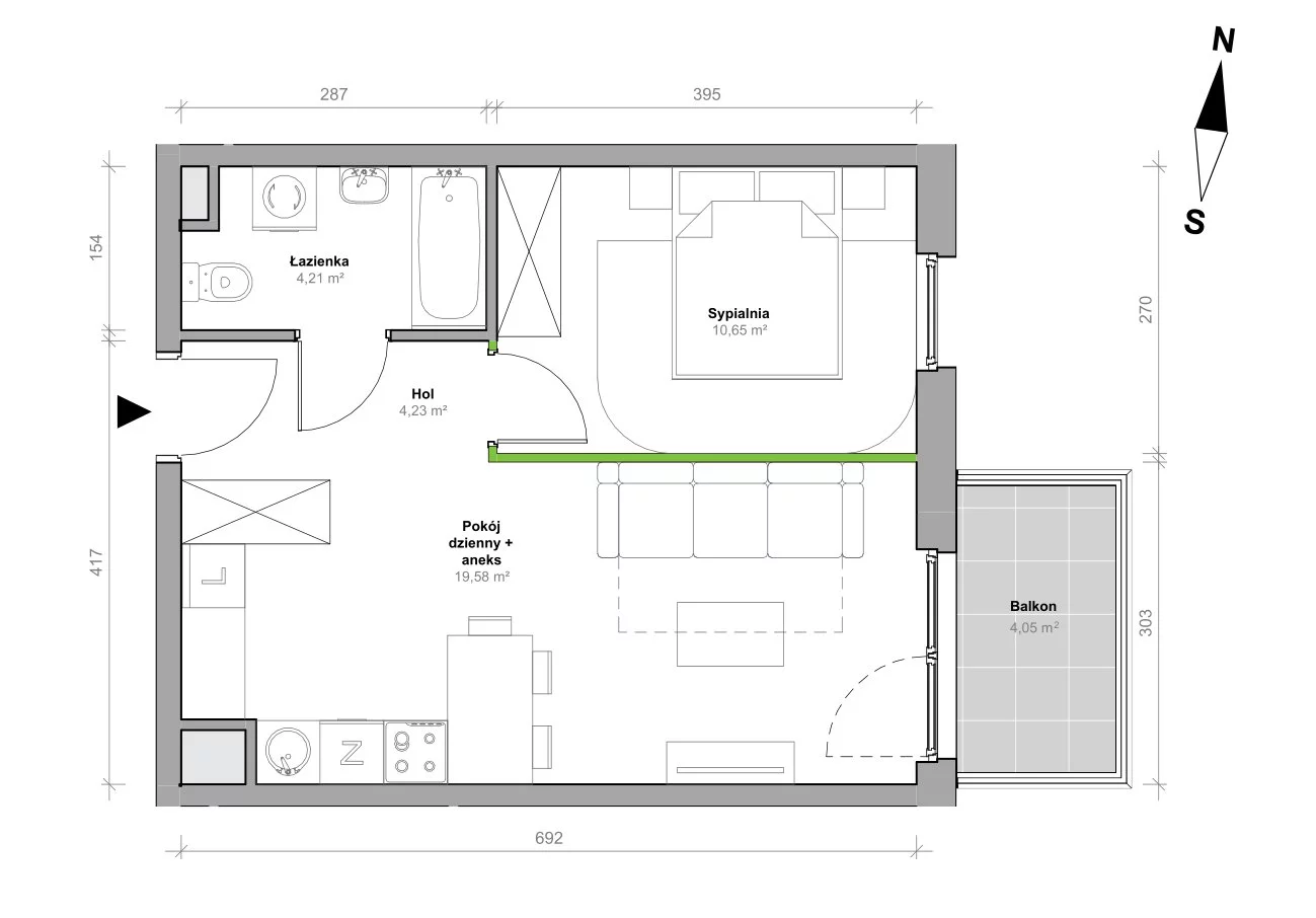 Mieszkanie 38,67 m², piętro 2, oferta nr I.2.M03, Przemyska Vita, Gdańsk, Ujeścisko-Łostowice, Ujeścisko, ul. Przemyska 37