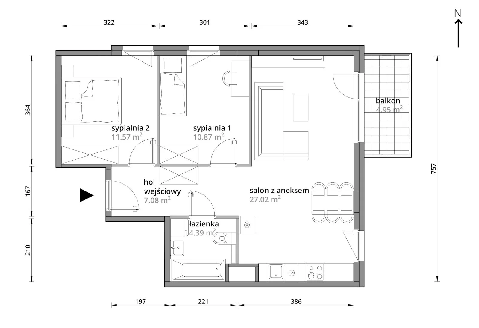 Mieszkanie 60,93 m², piętro 1, oferta nr A/005, Aleje Praskie etap III, Warszawa, Praga Południe, Kamionek, ul. Podskarbińska 32/34