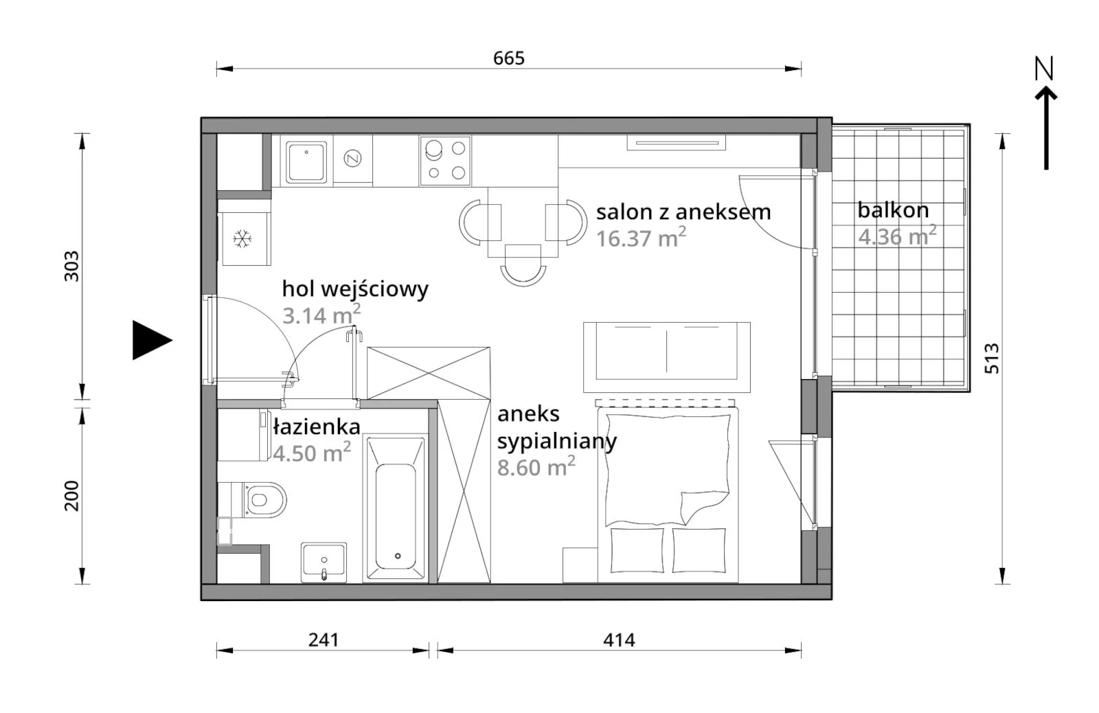1 pokój, mieszkanie 32,61 m², piętro 3, oferta nr A/121, Aleje Praskie etap III, Warszawa, Praga Południe, Kamionek, ul. Podskarbińska 32/34