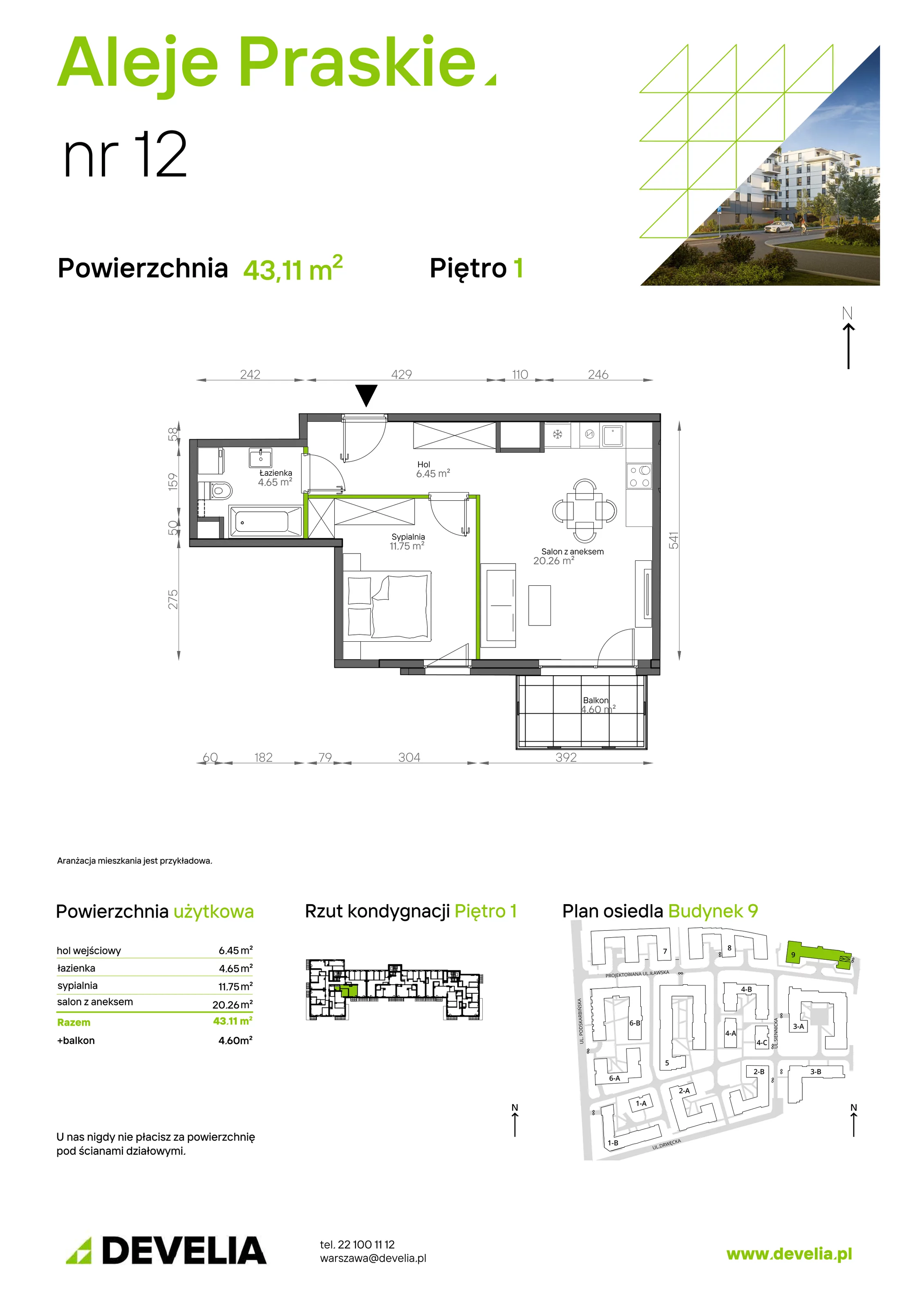 Mieszkanie 43,11 m², piętro 1, oferta nr 012/9, Aleje Praskie IX, Warszawa, Praga Południe, Kamionek, ul. Podskarbińska