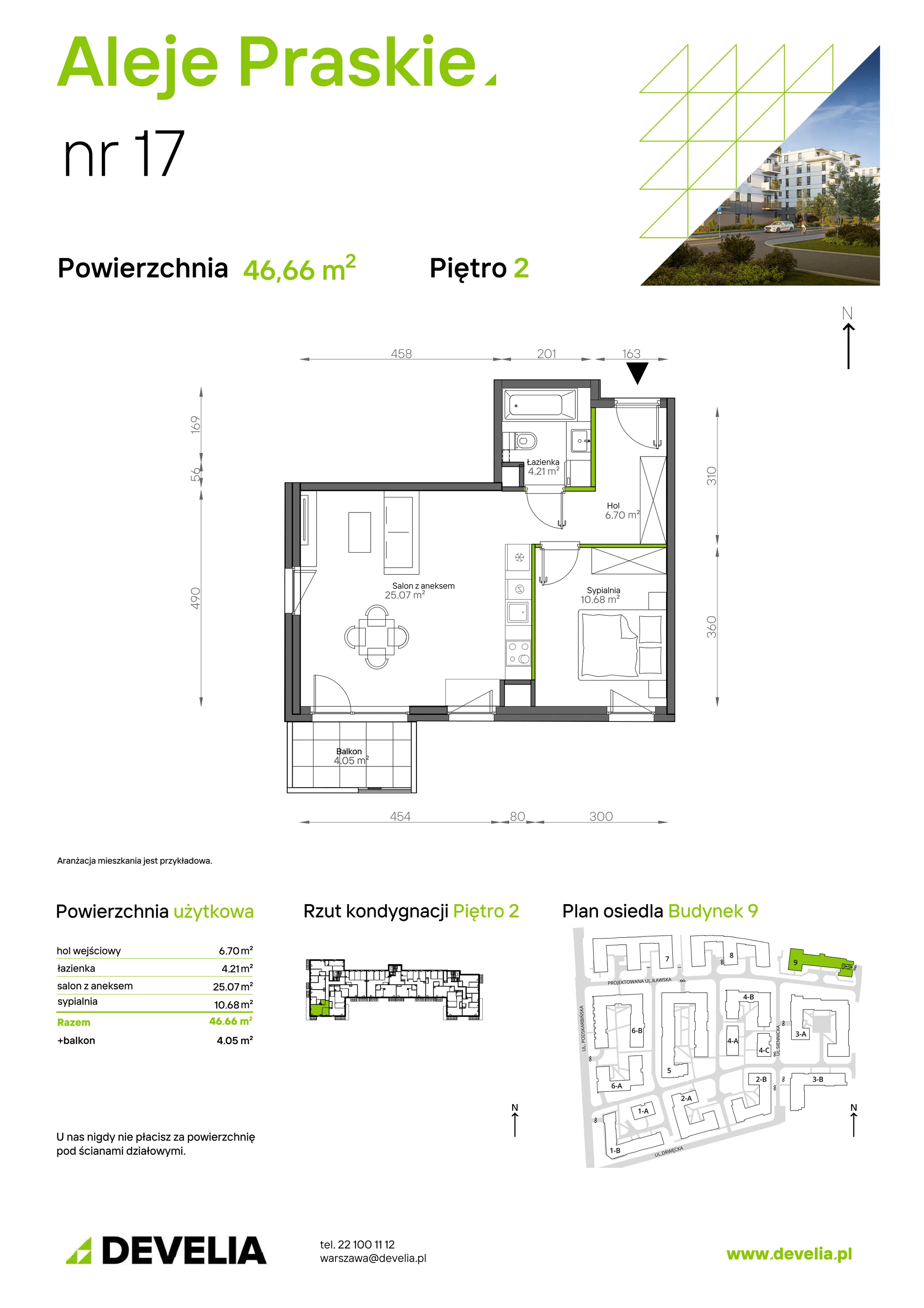 Mieszkanie 46,66 m², piętro 2, oferta nr 017/9, Aleje Praskie IX, Warszawa, Praga Południe, Kamionek, ul. Podskarbińska