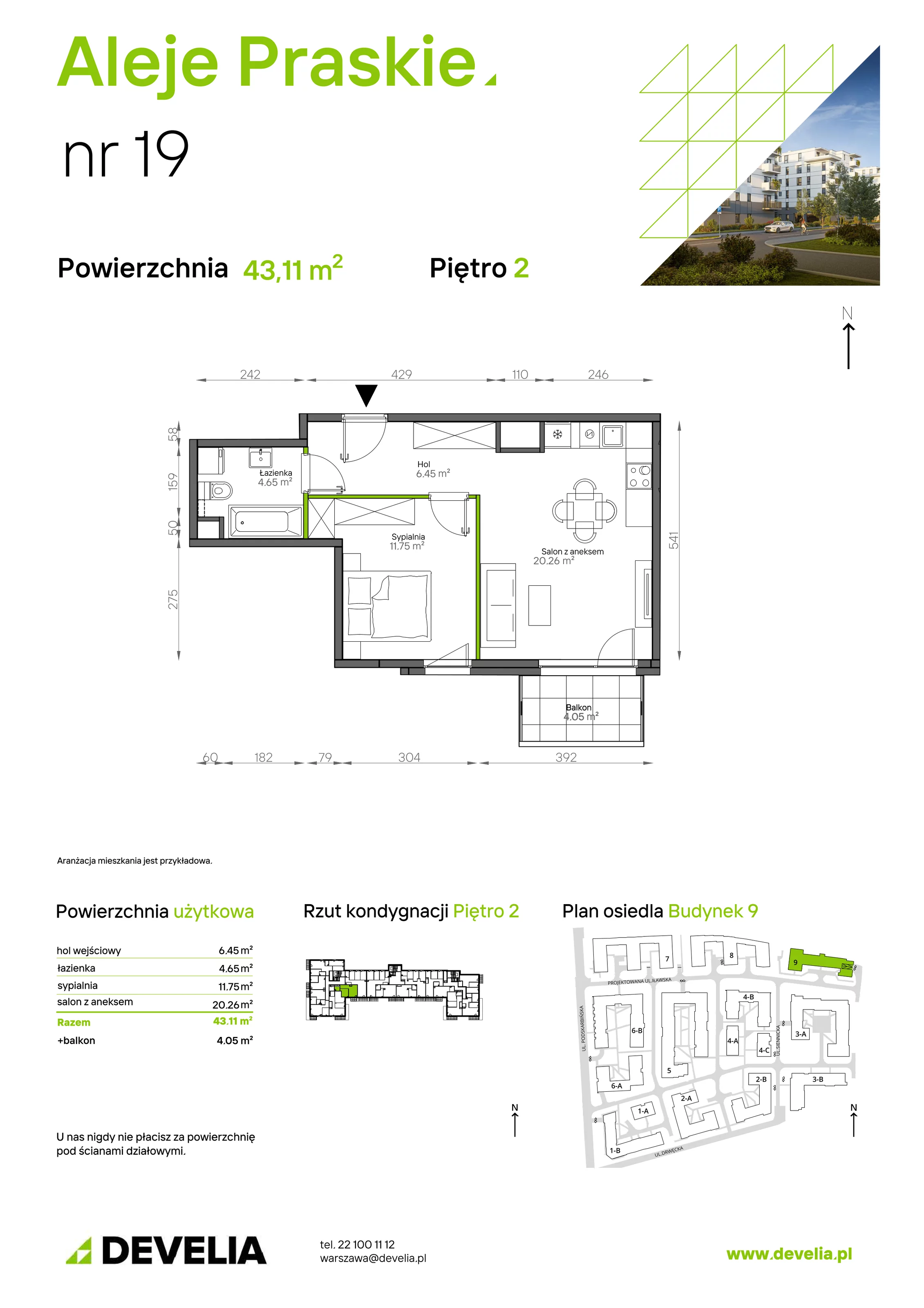 Mieszkanie 43,11 m², piętro 2, oferta nr 019/9, Aleje Praskie IX, Warszawa, Praga Południe, Kamionek, ul. Podskarbińska