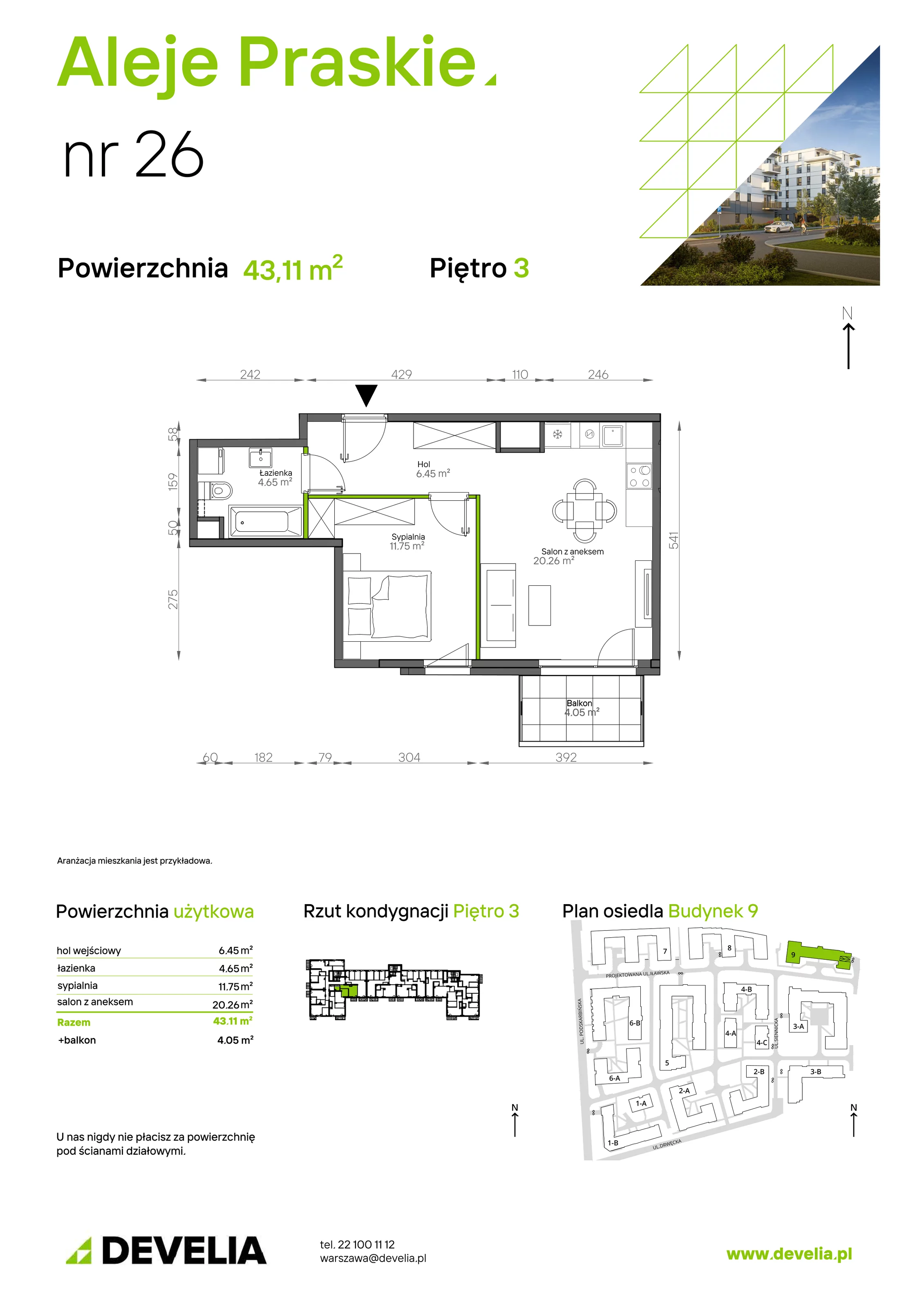 Mieszkanie 43,11 m², piętro 3, oferta nr 026/9, Aleje Praskie IX, Warszawa, Praga Południe, Kamionek, ul. Podskarbińska